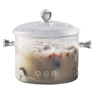 China Heat Resistant And Sustainable Large Borosilicate Glass Cooking Pot With Lid Clear Glass Soup Cooking Pot for sale