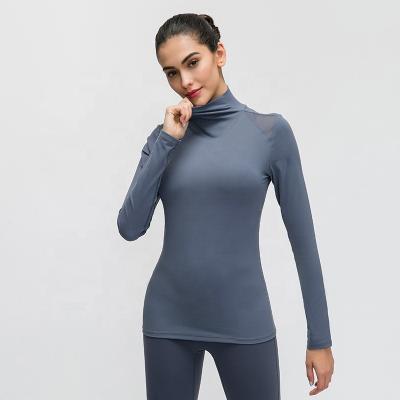 China Logo Sports Clothing Plain Slim Custom Made Breathable Fitted OEM Mesh Patchwork High Neck Long Sleeve Gym Quick Dry T-Shirt for sale