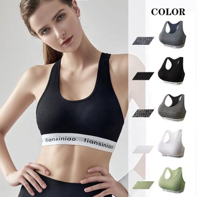 China Wholesale And Custom Breathable Logo Racer Back Sports Fitness Padded White Rib Sport Bra Custom Band for sale