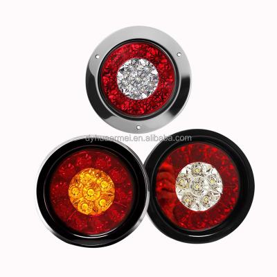 China source factory 4 inches 16LED two-color Double color round tail lights brake turn signal marker side lights for truck 24V/12V Universal for sale