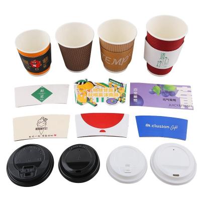 China YQ PC-002 8oz 12oz 16oz Maker Compostable Custom Disposable Paper Coffee Cup Sleeve Disposable Printed Holder With Lid for sale