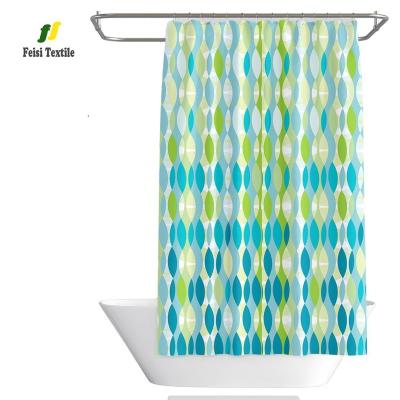 China Geometric Green Fretwork Sustainable Chevron Pattern Printed Shower Curtain for sale