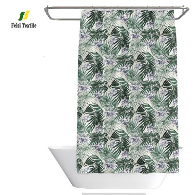 China Sustainable Jungle Palm Leaves 12pcs Hooks Tropical Shower Curtain Shower Curtain For Bath Decoration for sale