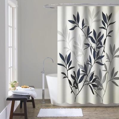 China Durable 100%Polyester Leaves Fabric Shower Curtain Fade Resistant For Bathroom for sale