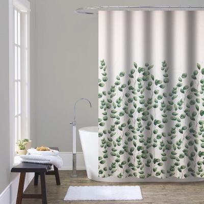 China Sustainable Vertical Leaf Green Leaves Shower Curtain For Bathroom for sale