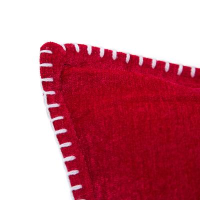 China Premium Quality Fashion Massage Square Knitted Stitching Edge Pom Pom Cushion Cover Pillow Cushion Cover Single Red Chenile for sale