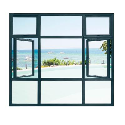 China Magnetic Color Casement Aluminum Wood Grain Screen Grille Glass Window With Insulated Double Glazing for sale