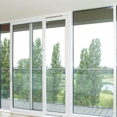 China Large Fiberglass Sound Insulation Interior Aluminum Sliding Doors Office Interior Sliding Glass Door With Grilles for sale