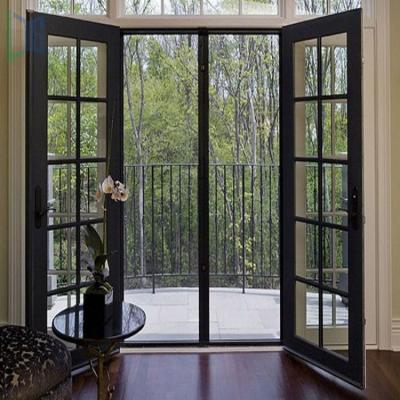 China Sound insulation the latest design aluminum alloy color door casement glass doors double black safety high quality aluminum casement glass for sale