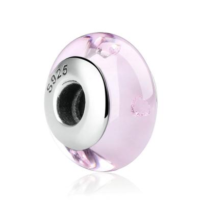 China CLASSIC 925 Sterling Silver Jewelry Accessory Women Pink Glass Beads Charm For Pandora Bracelet for sale