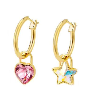 China CLASSIC Sterling Silver 14K Austria Crystal Star Dangle Heart Hoop Gold Plated Custom 925 Earrings for sale