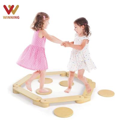 China Eco-Friendly Gain Wooden Stepping Stones Set 6 Floor Stepping Stones For Kids Toddler Balance Beam Montessori Educational Toys for sale