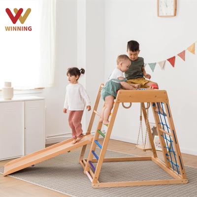 China Eco-friendly Wood Frame Climbing Swing Set Indoor Gaining Playground Set Climbing Equipment Home Slide Kids Exercise Ladder for sale