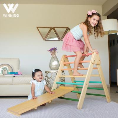 China Wooden Climbing Frame Toys Kids Early Education Triangle Frame Toy Kindergarten Ins Climbing Frame Slide Baby Indoor Indoor Training for sale