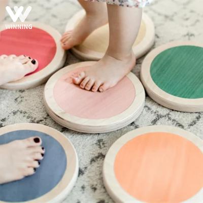 China Eco-friendly Material Wooden Montessori Balance Stepping Stone with 6 Colors for Kids Balance Ability of Children's Forward Jumping Game Balance Exercise for sale