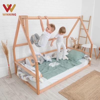 China Wooden Furniture Gain Kids Solid Wood Bed Frame Simple Nordic Ins Wooden Kids Bed With Guardrail Montessori Bedroom Frame Kids Toddler Bed for sale