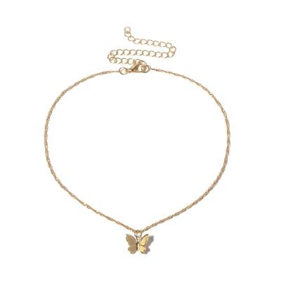 China High Shiny Polished Fashion Simple Design Gold Plated Thin Chain Necklace Personalized Butterfly Charm Necklace For Women Jewelry for sale