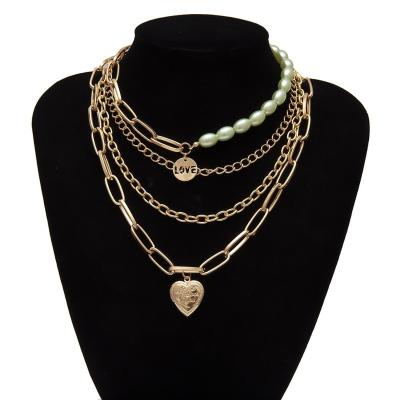 China 2020 Trendy Creative Multilayer Mixed Mixed Colorful Heart Bead Chain Gold Design Vintage Fashion Chocker Pendant Necklace For Women Jewelry for sale