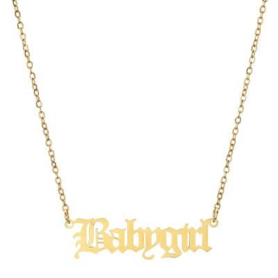 China Free Shipping TRENDY Old English BABYGIRL Gold Stainless Steel Women Women Jewelry Letter Pendant Chain Necklace For Girlfriend for sale