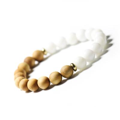 China Men TRENDY Jewelry Wholesale 8mm Natural Stone White Gold Stainless Steel Spacer Wood Beads Unisex Bracelets for sale