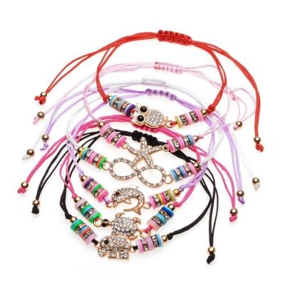 China Best Saling FASHIONABLE Newcomer Colorful Woven Bracelet Cotton Rope With Enamel Animal Handmade Braided Bracelet For Women for sale