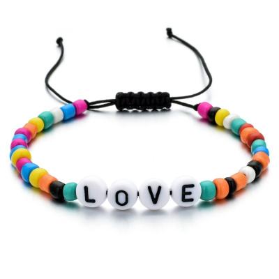 China New Arrival TRENDY Hot Rainbow Color Saling Custom Letter Acrylic Beaded Handmade Braided Bracelet For Women for sale