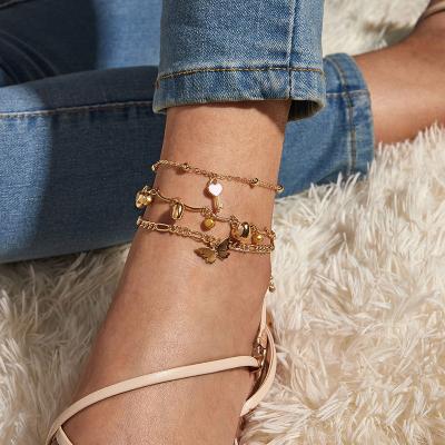 China New Arrival Fashion Foot Jewelry Butterfly Heart Style Handmade Charm Gold Main Color Chain Anklets For Ladies for sale