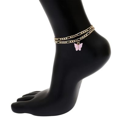 China New Fashion Simple Design Foot Jewelry Gold Handmade Wholesale Butterfly Chain Rose Dangling Anklets For Women Girls for sale