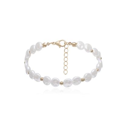 China Simple Design Handmade Fashionable Foot Jewelry Elastic Natural Geometric Round Pearl Anklets For Women Girls for sale