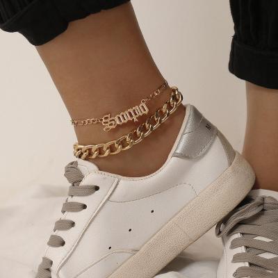 China New Arrival TRENDY Simple Design European Letter Shaped Chain Link Anklet 2pcs/set Body Jewelry For Women Girls for sale