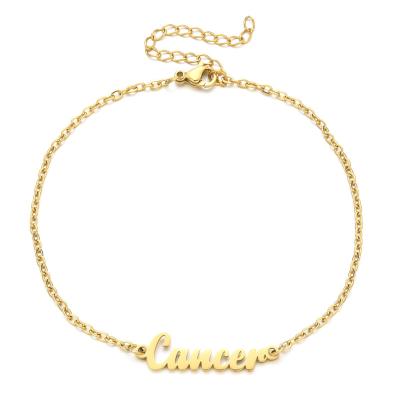 China New Fashion 18K Gold Stainless Steel Women Jewelry Whosale High Quality Handmade Horoscope Sign Adjustable Zodiac Anklet For Summer Season for sale