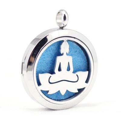 China Fashion Stainless Steel Buddha Essential Oil Diffuser Pendant Necklace Yoga Pattern Jewelry for sale