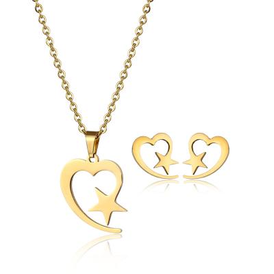 China Yiwu Jewelry Factory Environmental Friendly Stainless Steel Heart And Star Designs Necklace Earring Women Jewelry Set Direct Sales for sale