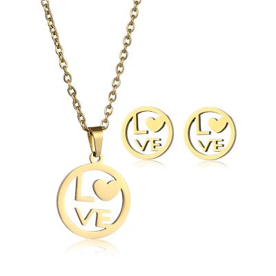 China New Environmentally Friendly Jewelry Product Fashion Love Women Gold Stainless Steel Necklace Stud Earring Pendant Set For Couples for sale