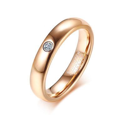 China Fashion 4MM Simple Minimalist Zircon 24K Tungsten Carbide Gold Plated Steel Plain Rings 4MM High Quality For Women Jewelry for sale