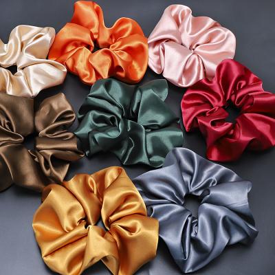 China Fashion Friendly Material Wholesale High Quality Hair Accessories Colored Solid Silk Hair Scrunchies Hair Ties For Girls for sale