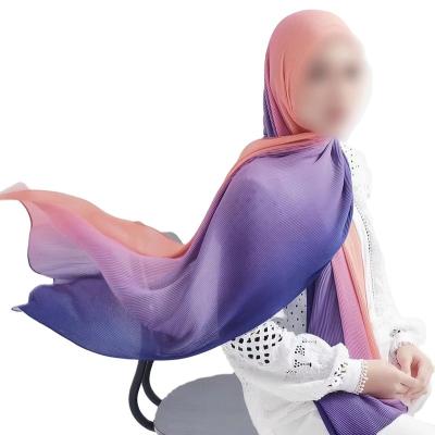 China Rectangle Solid Color Pleated Hand Painted Scarf Pearl Chiffon Gradient Wrap Breathable Soft Hijab Scarf for sale