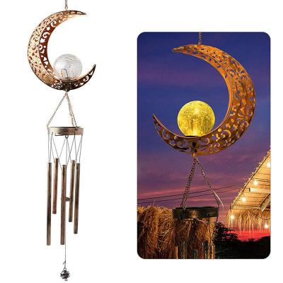 China Iron+Metal Solar Iron Moon Hollow-out Wind Rings Hanging Lamp Garden Lawn Balcony Decoration Outdoor Landscape Lamp Pendant for sale