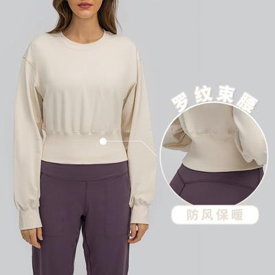 China New Ribbed Anti-Wrinkle Collar Round Slim Waist Solid Oversized Hoodie Shape Loose Pullover Women's Hoodies for sale