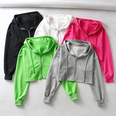 China OEM Women's Full Zipper Anti-Wrinkle Hoodie Custom Short Terry Plain Long Sleeve Shorts Causal Sweatshirts For Gym Exercise for sale