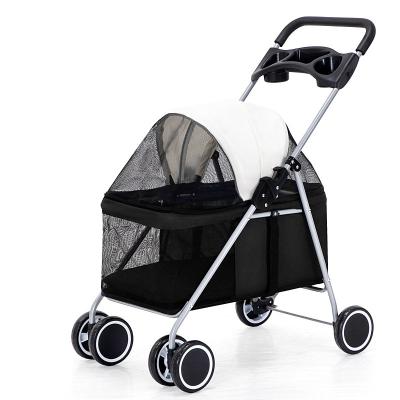 China Lightweight Foldable Outdoor Portable Luxury Small Dog Stroller 4 Wheels Viable Pet Stroller for sale