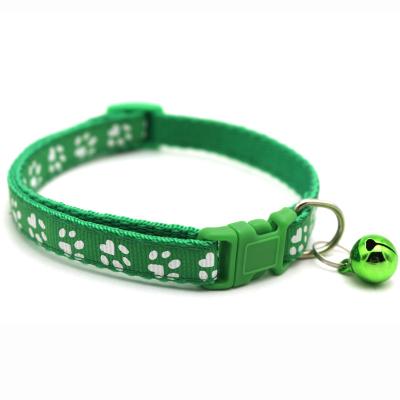 China Manufacturer Multi-Colors Viable Wholesale Paw Print Adjustable Nylon Cat Dog Collar With Bell for sale