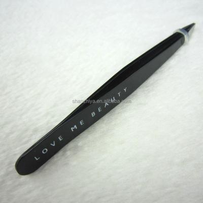 China Popular Matte Black Cosmetic Tweezers With Stainless Steel for sale