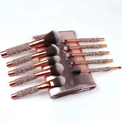 China Angular Blush Fashion Women Makeup Brush 10 Pieces Glitter Grip Makeup Brush Set for sale