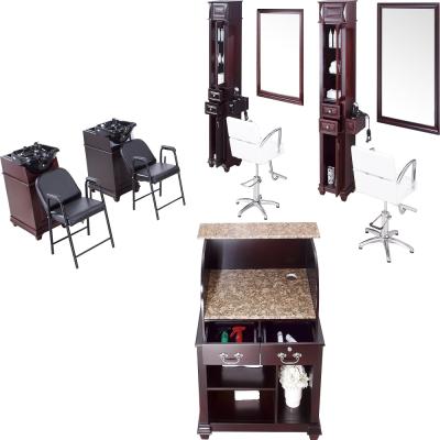 China Durable Material Hair Room Furniture Set Hairdresser Styling Mirror Stations Makeup Salon Station With LED Double Sided Glass for sale