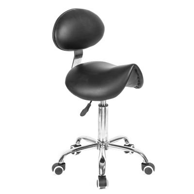 China Portable Saddle Shape Stool With Backrest Black PU Leather Chair Dental Saddle for sale