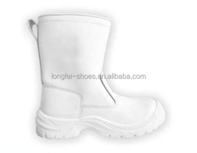 China Steel Toe White High Boots With PU/PU Outsole Genuine Leather Safety Shoes for sale