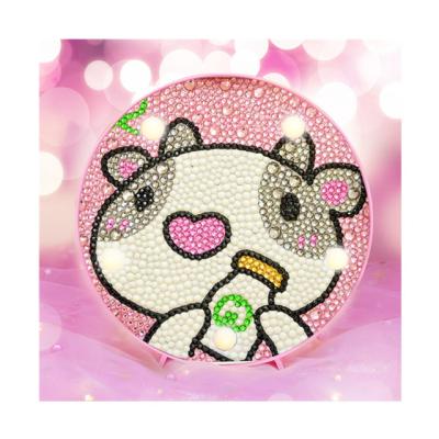 China Modern New Small Round Children's Diamond Painting Sticker With Light Animal Calf Full Size Diamond Frame Decorative Painting for sale