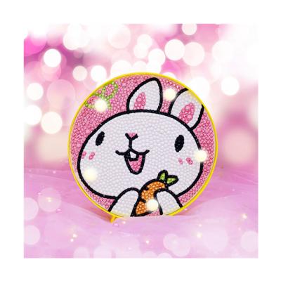 China New Modern Round Small Children's Diamond Painting Sticker With White Frame Full Diamond Small Size Light Diamond Animal Rabbit Decorums for sale