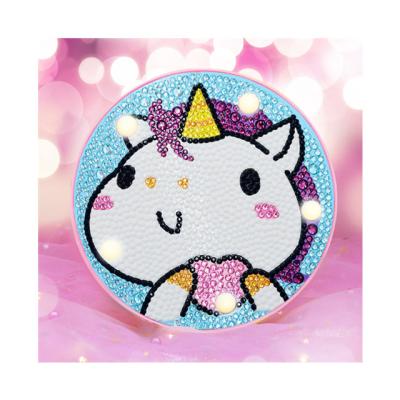 China Modern Children's DIY Diamond Painting Sticker Round Small With Light Animal Unicorn Full Size Diamond Frame Decorative Paintin for sale